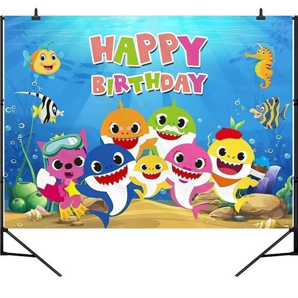 New! Baby Shark Backdrop for Party - Picture 1 of 6